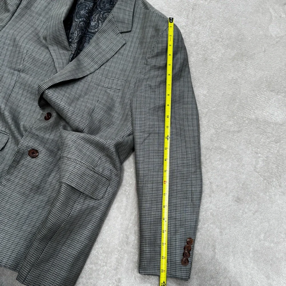Ralph Lauren Silk Wool Houndstooth‎ Blazer Grey Blue 40R Dillard's Sport Coat
